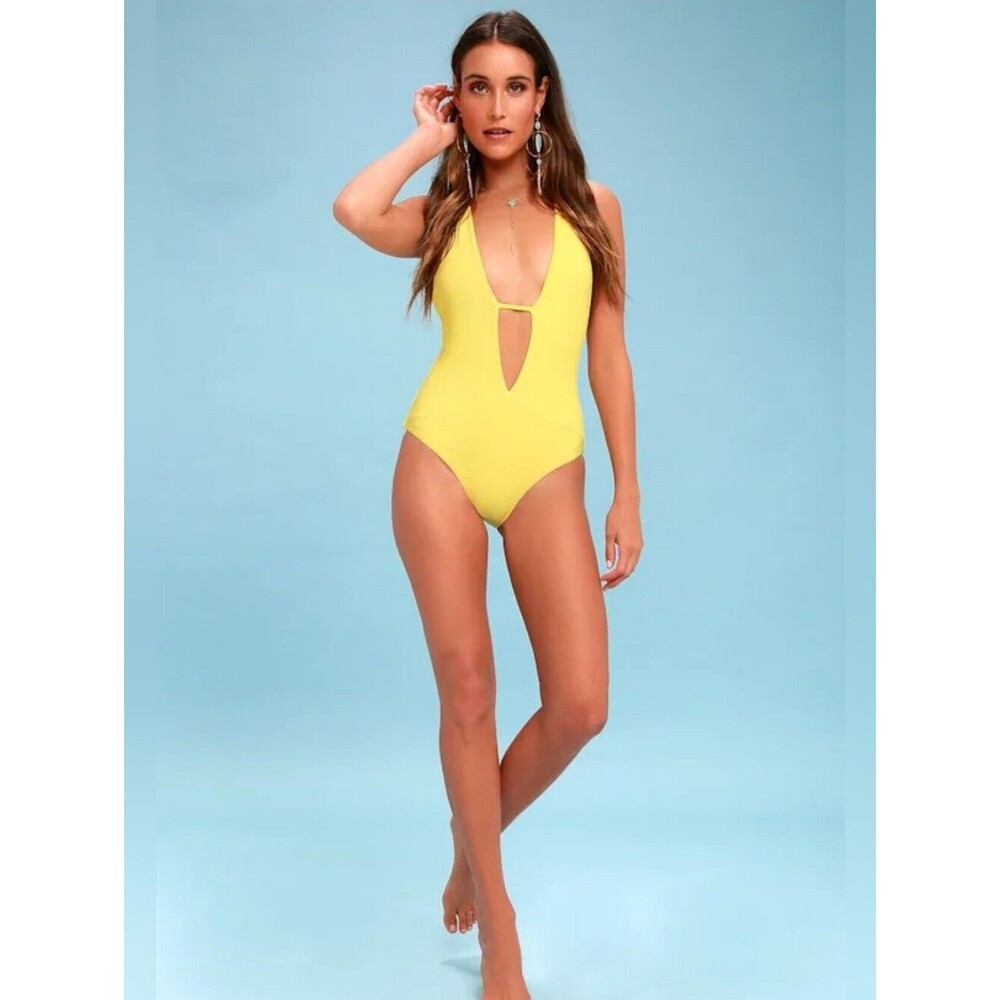 Yellow Plunge One-Piece Swimsuit Size 4